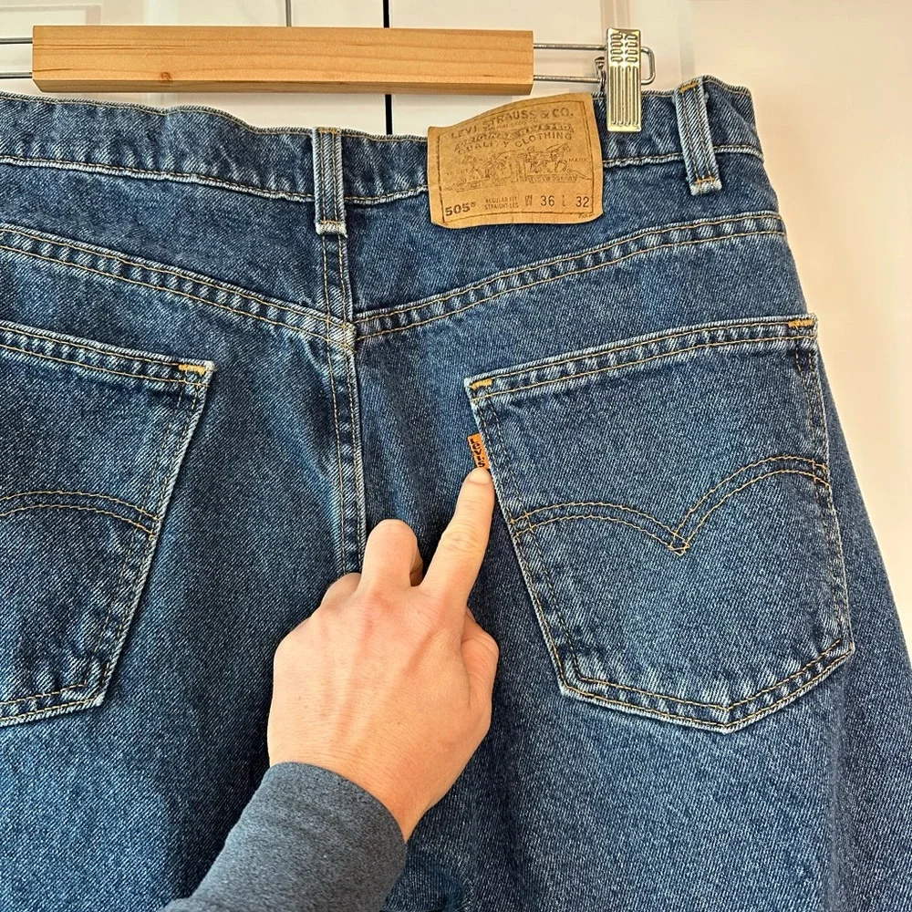 Vintage Levi’s Orange Tab USA Made 505 Regular Fit Straight Leg Dark Denim Jeans